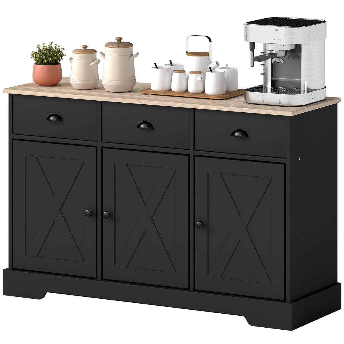 Farmhouse Buffet Cabinet with Barn Doors and Drawers