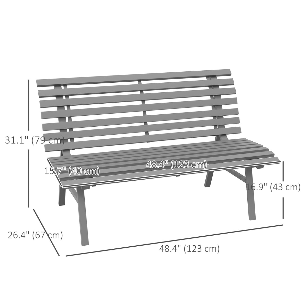 Outdoor patio bench aluminum two-seater — gray