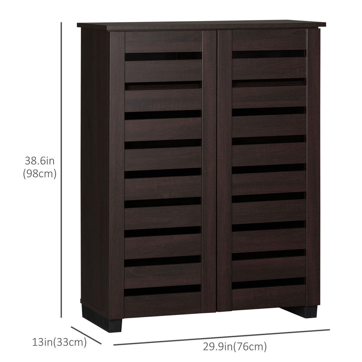 Narrow Shoe Cabinet 2 Slatted Doors 5-Tier Storage