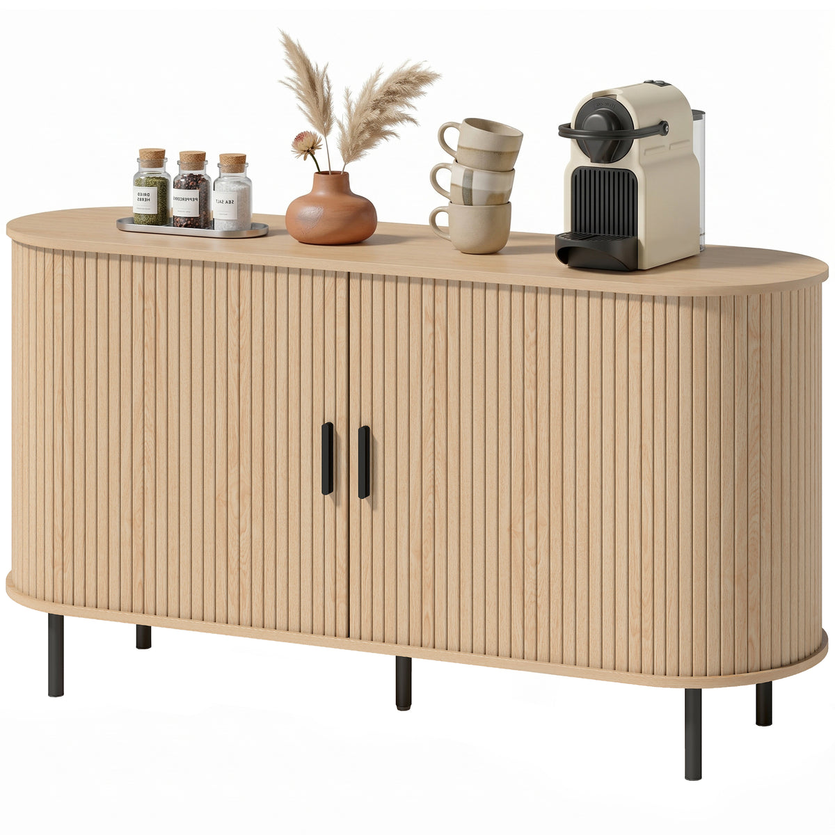 Fluted Sideboard Buffet Cabinet with Sliding Doors Adjustable Shelves