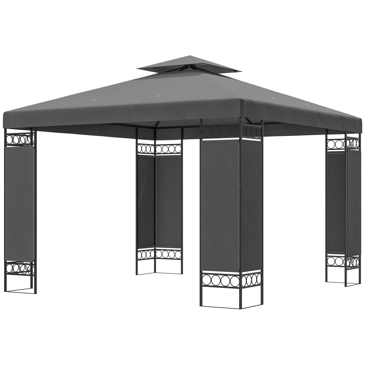 Double Roof Gazebo with Screen Panels and Metal Frame