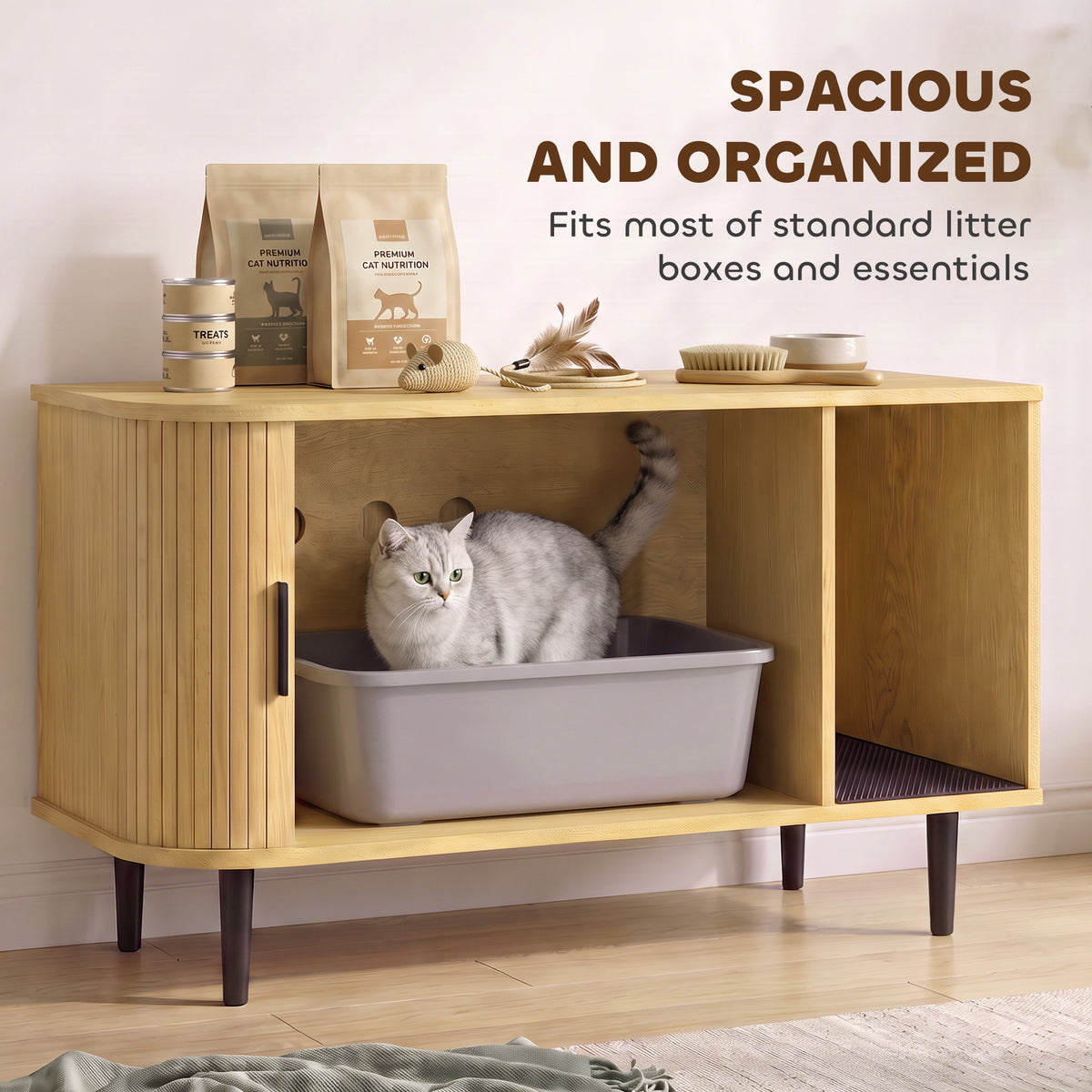 Modern Sliding Cat Litter Box Enclosure End Table