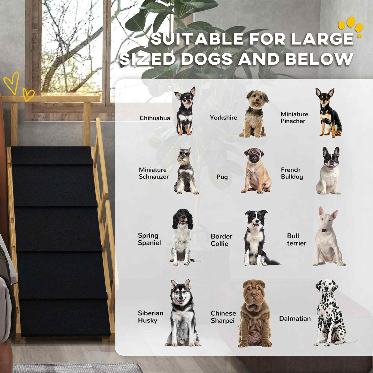 Escalera ajustable para perros de madera de pino