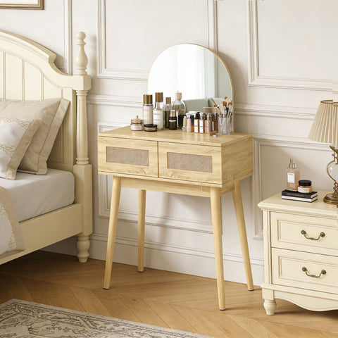 Vanity Desk with Mirror and Drawers