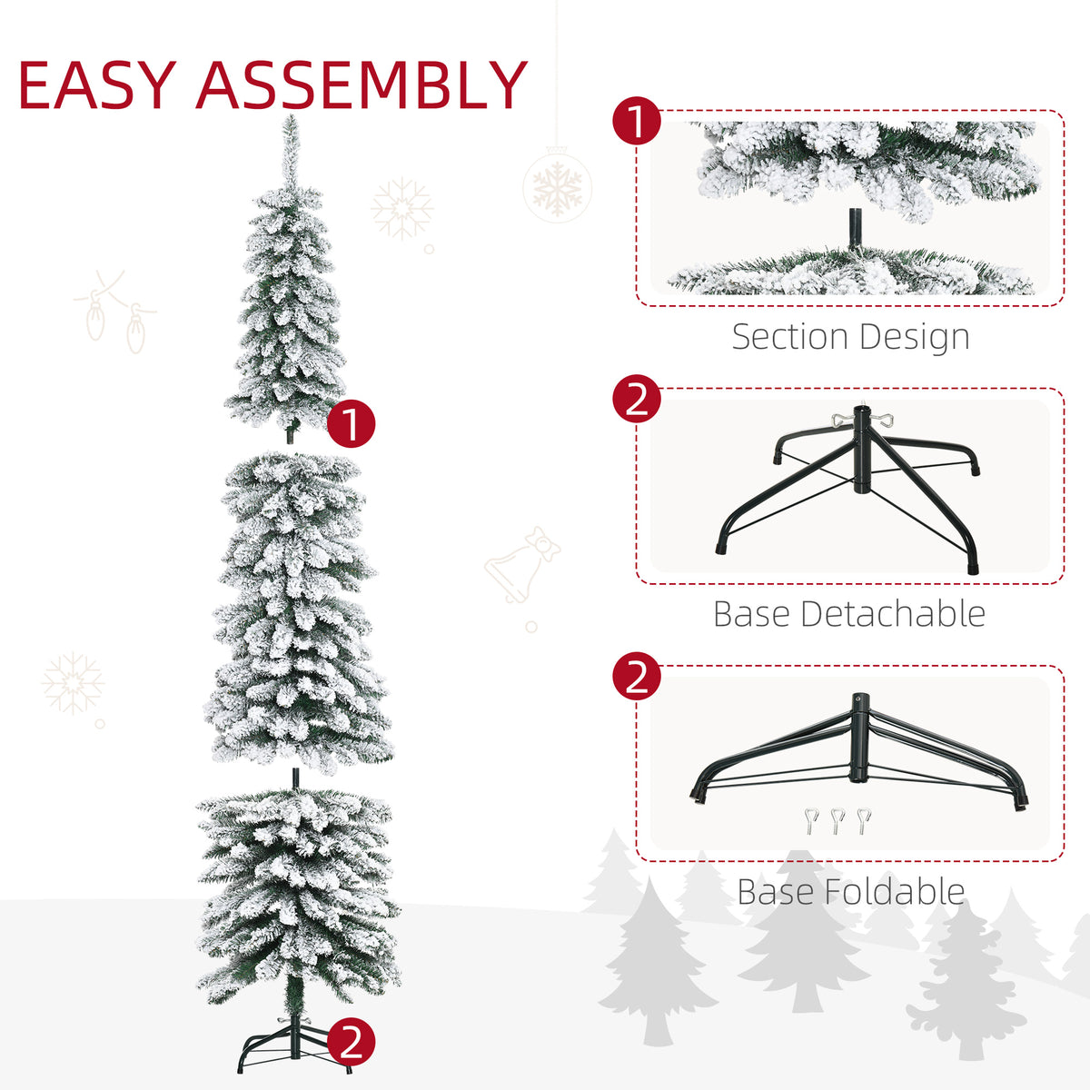 Slim Snow-Flocked Artificial Christmas Tree 7ft