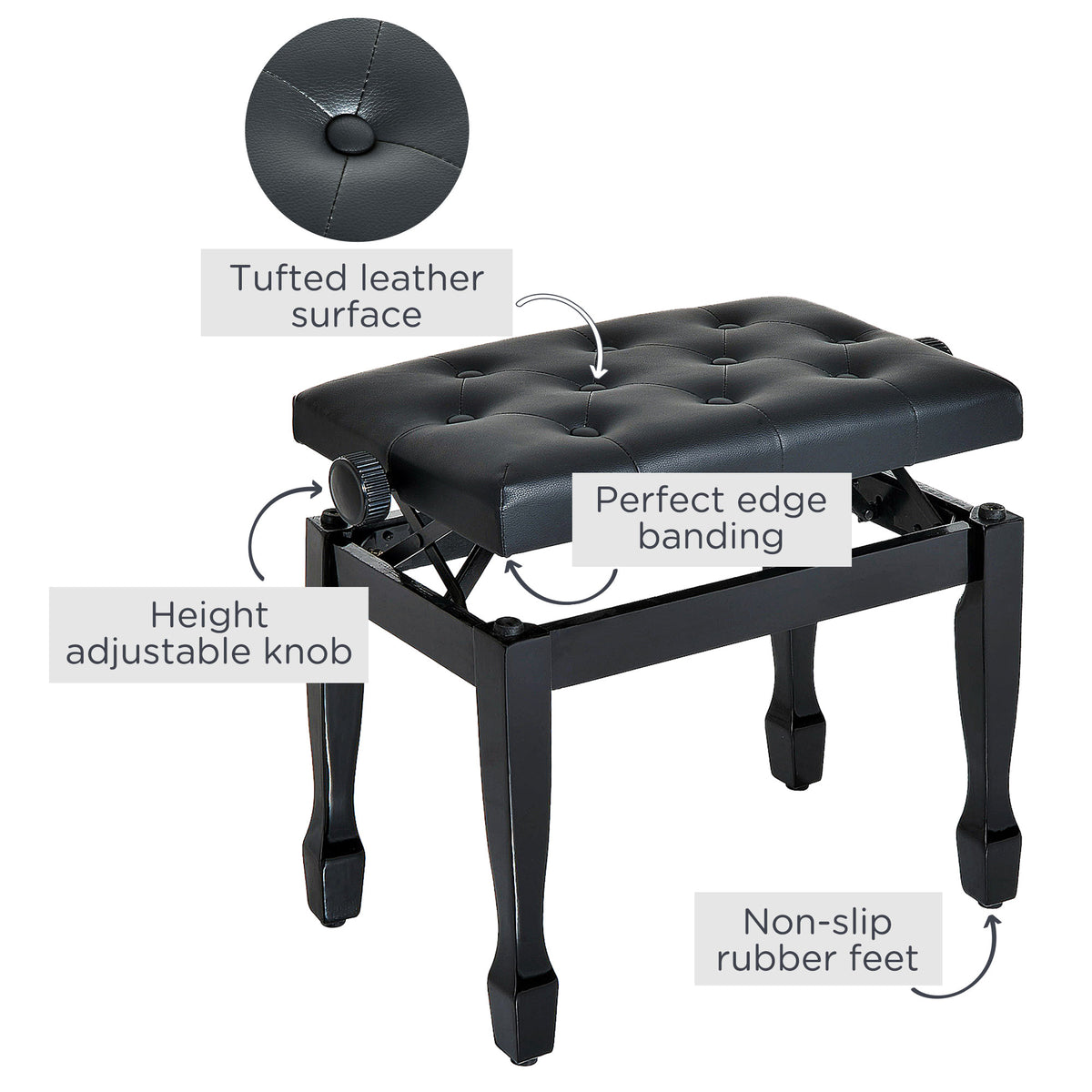 Adjustable Height Piano Bench with Padded Cushion