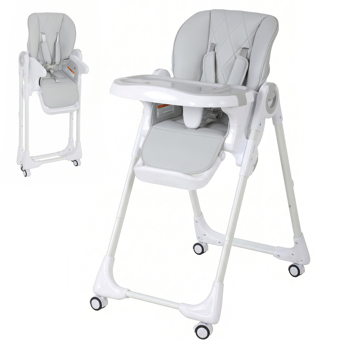 Foldable High Chair with Double Tray and Wheels