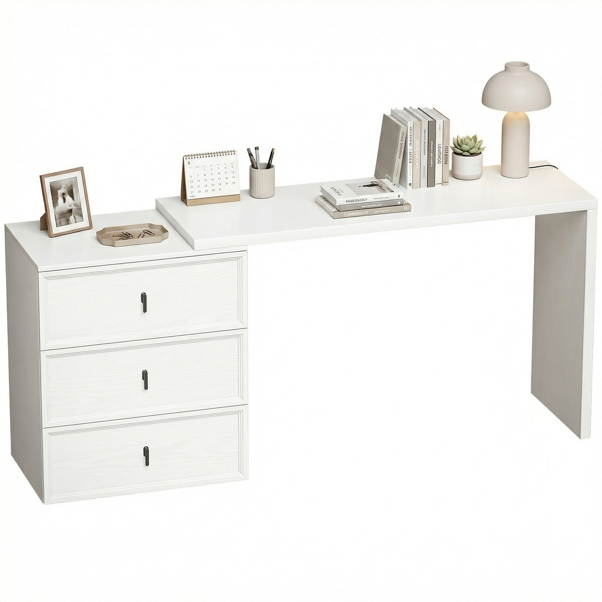 L-shaped computer desk with three drawers