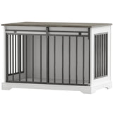 Dog crate furniture with sliding barn door