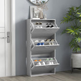 Narrow 3-tier flip drawer shoe storage cabinet