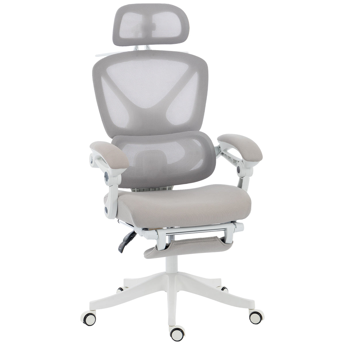Silla de oficina ergonómica de malla con reposacabezas y reposapiés