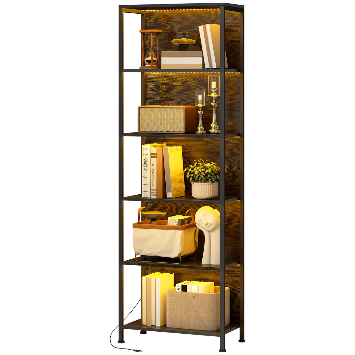 5-Tier Freestanding Bookshelf with LED Lights