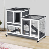 Wooden Rabbit Hutch Two-Tier with Wheels
