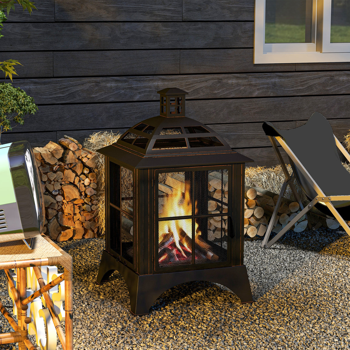 Chimney-Style Wood-Burning Fire Pit with Poker