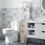 Tall narrow bathroom storage cabinet in wood