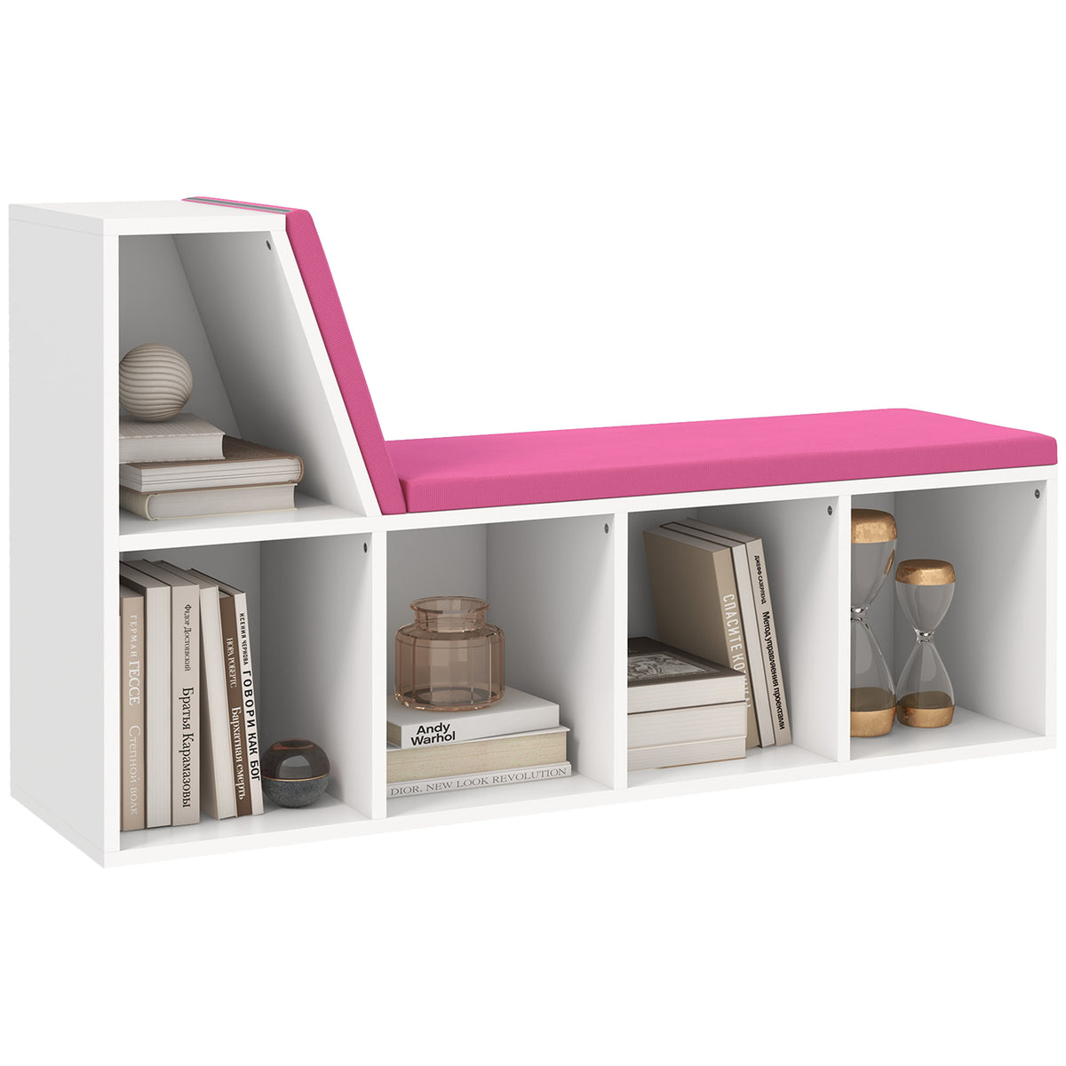 5-Cube Bookcase with Cushioned Reading Bench