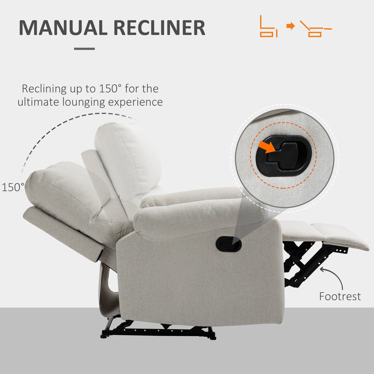 Manual Reclining Chair with Linen Footrest