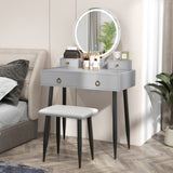 4-Drawer Vanity with 3-Color LED Mirror and Stool