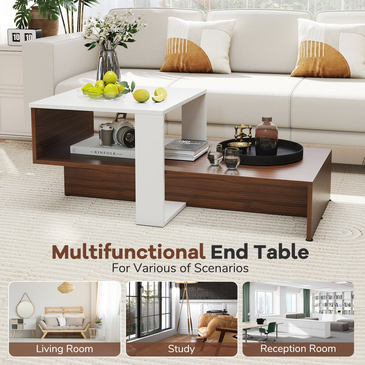 Table basse géométrique à 2 tablettes