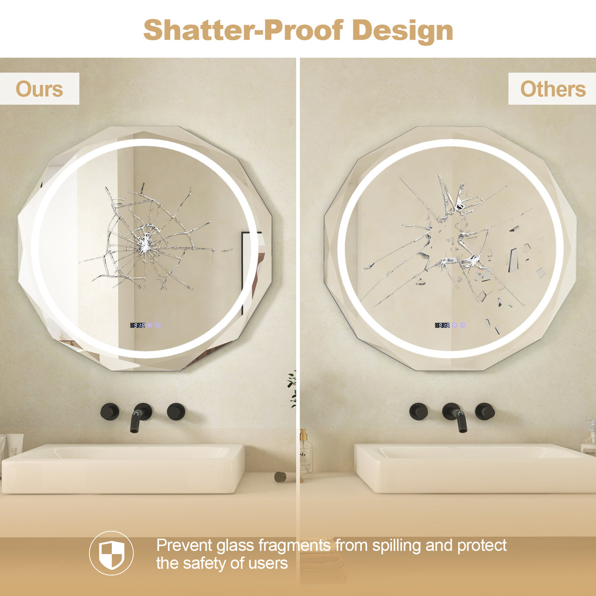 Miroir de salle de bain à DEL antibuée tactile