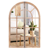 Rustic arched windowpane wall mirror