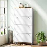 Narrow Shoe Cabinet 4 Flip Drawers — Holds 24–32 Pairs
