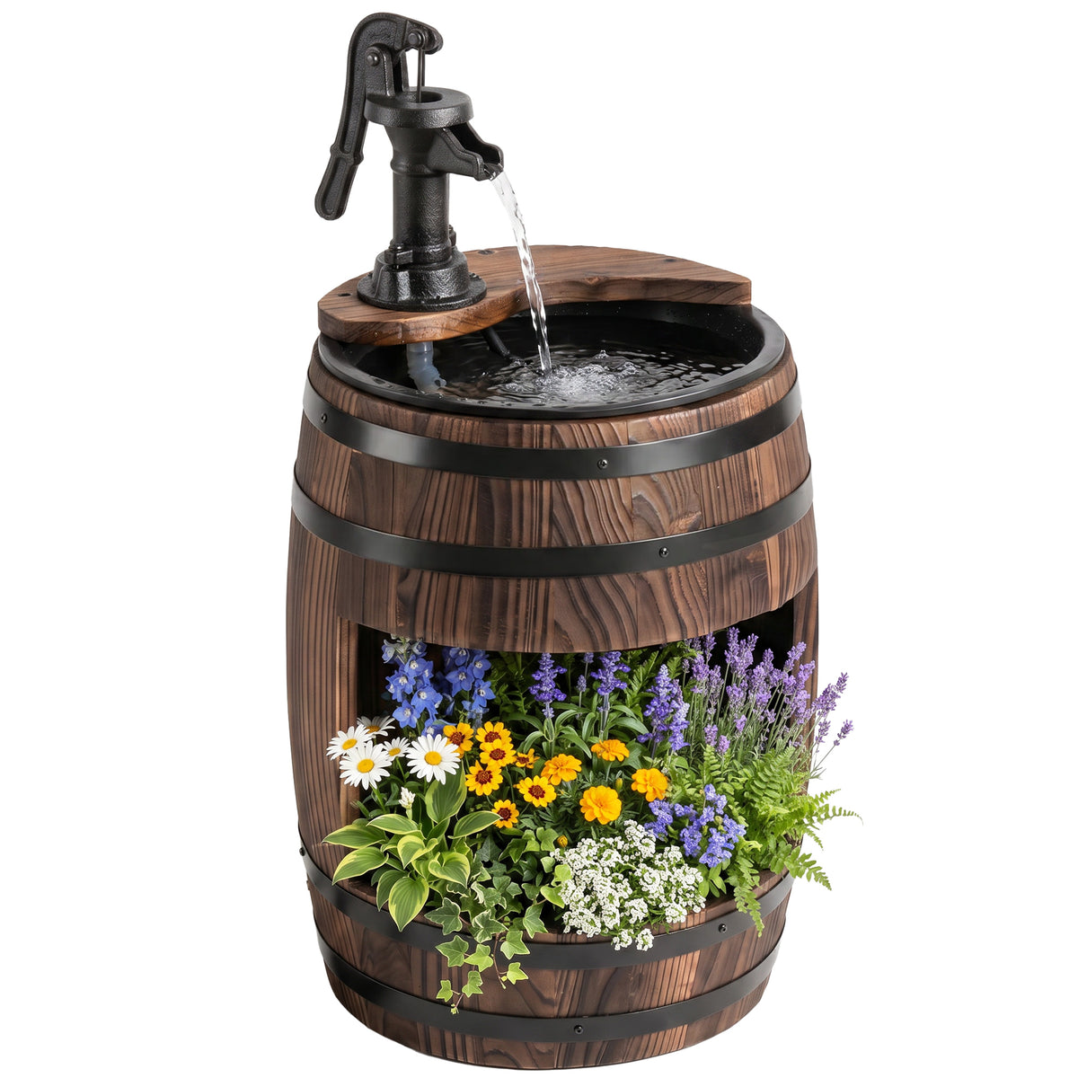 Fuente de jardín tipo barril de 2 niveles — carbonizada