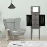 Standing Jewelry Cabinet with Mirror and Wooden Legs