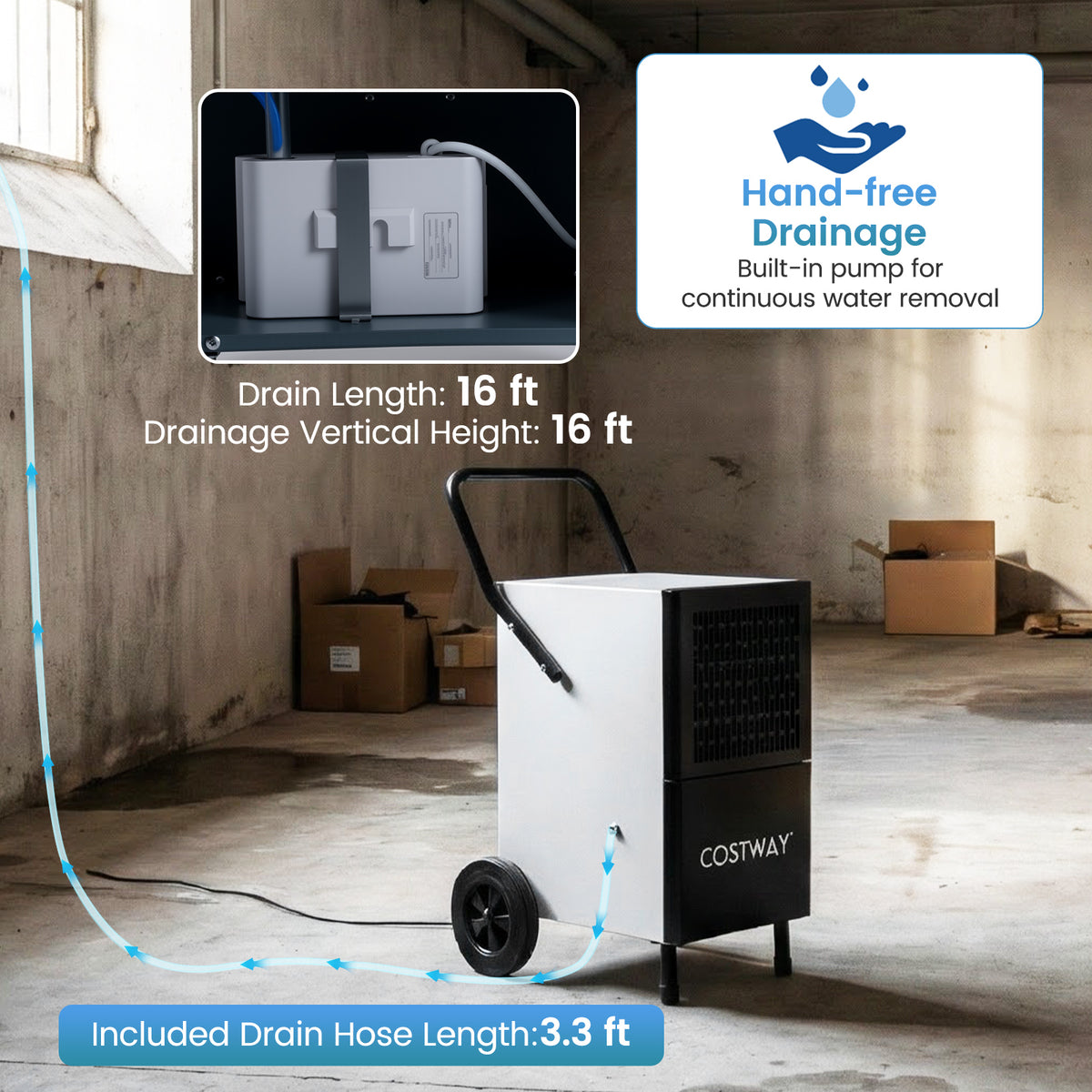Déshumidificateur commercial avec pompe à eau intégrée 90 L
