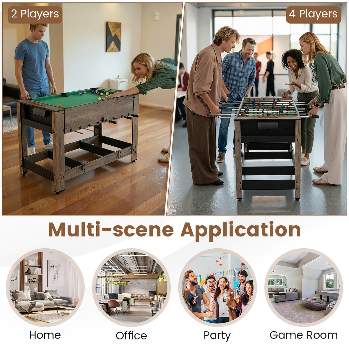 Table pivotante 2-en-1 baby-foot et billard