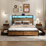 Platform bed frame with smart LED light and storage drawers