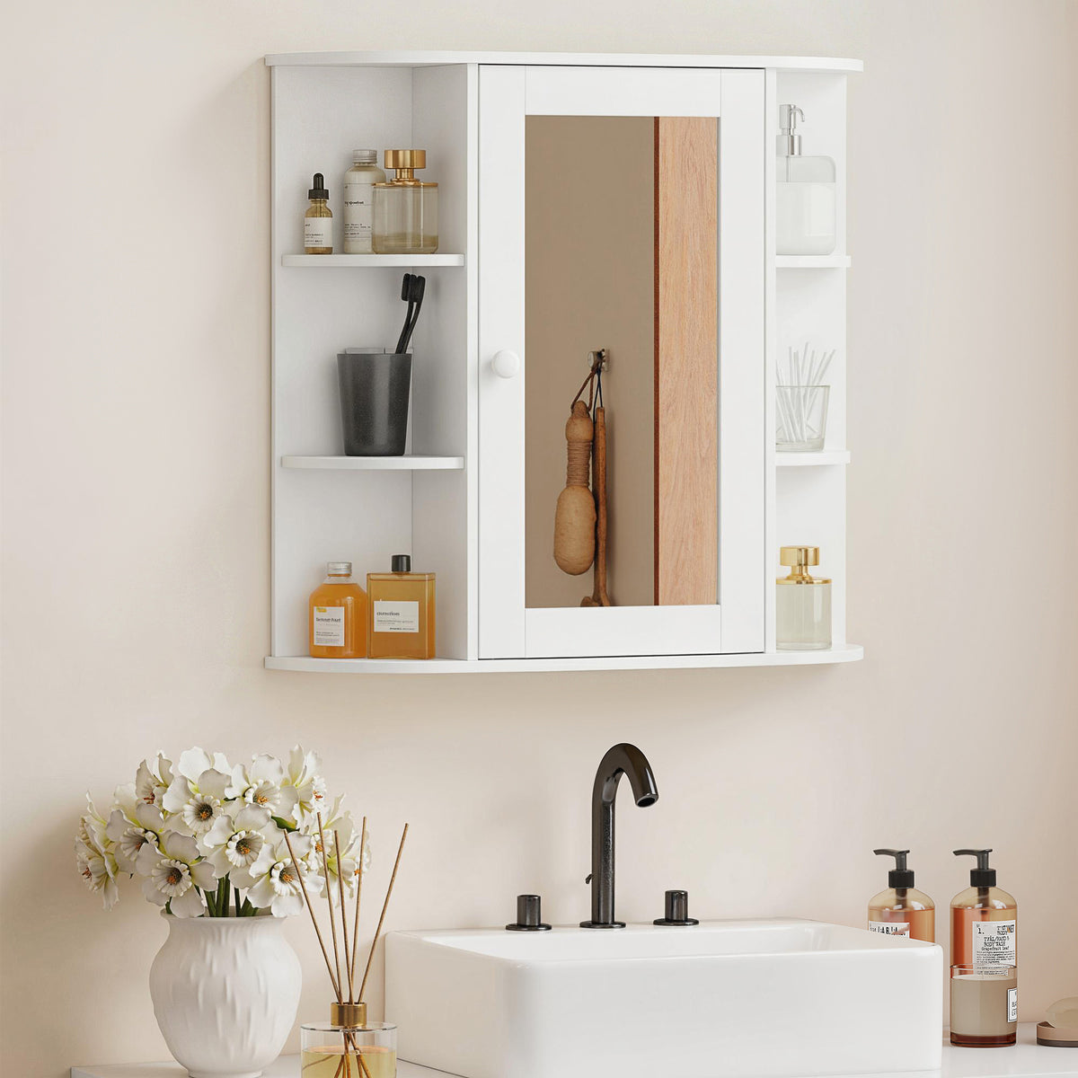 Armario de pared para baño con espejo y estantes