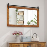 Espejo de pared estilo puerta de granero en madera maciza 102 x 66 cm