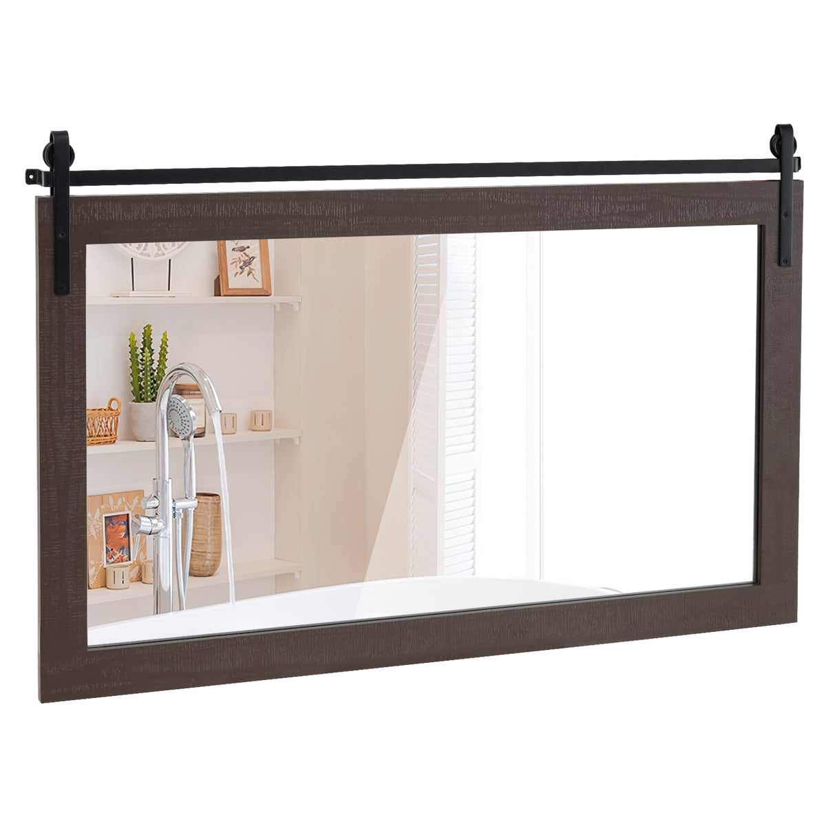Miroir mural style porte de grange en bois massif 102 x 66 cm