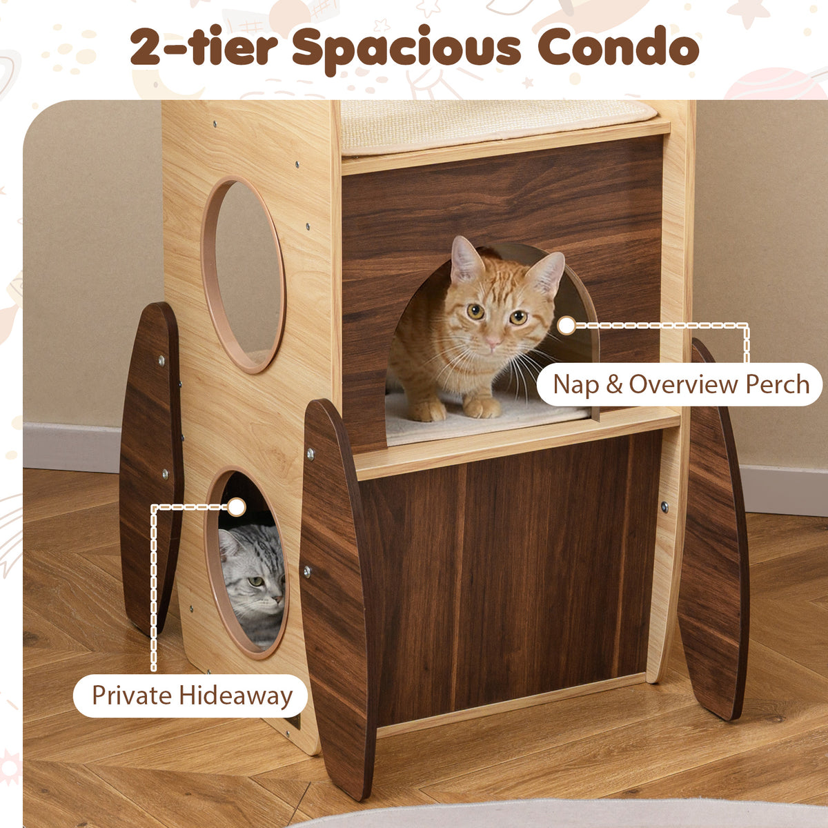 Arbre à chat design fusée multi-niveaux