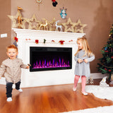 Recessed wall-mounted electric fireplace with adjustable flames