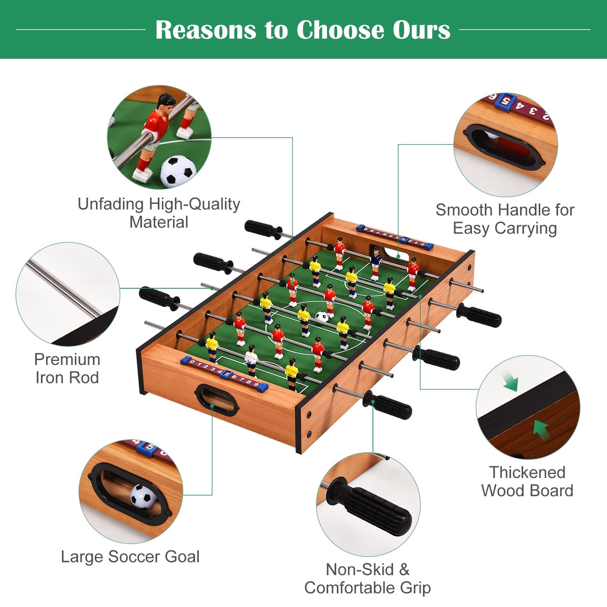 Table de jeu pivotante 2-en-1 air hockey et baby-foot