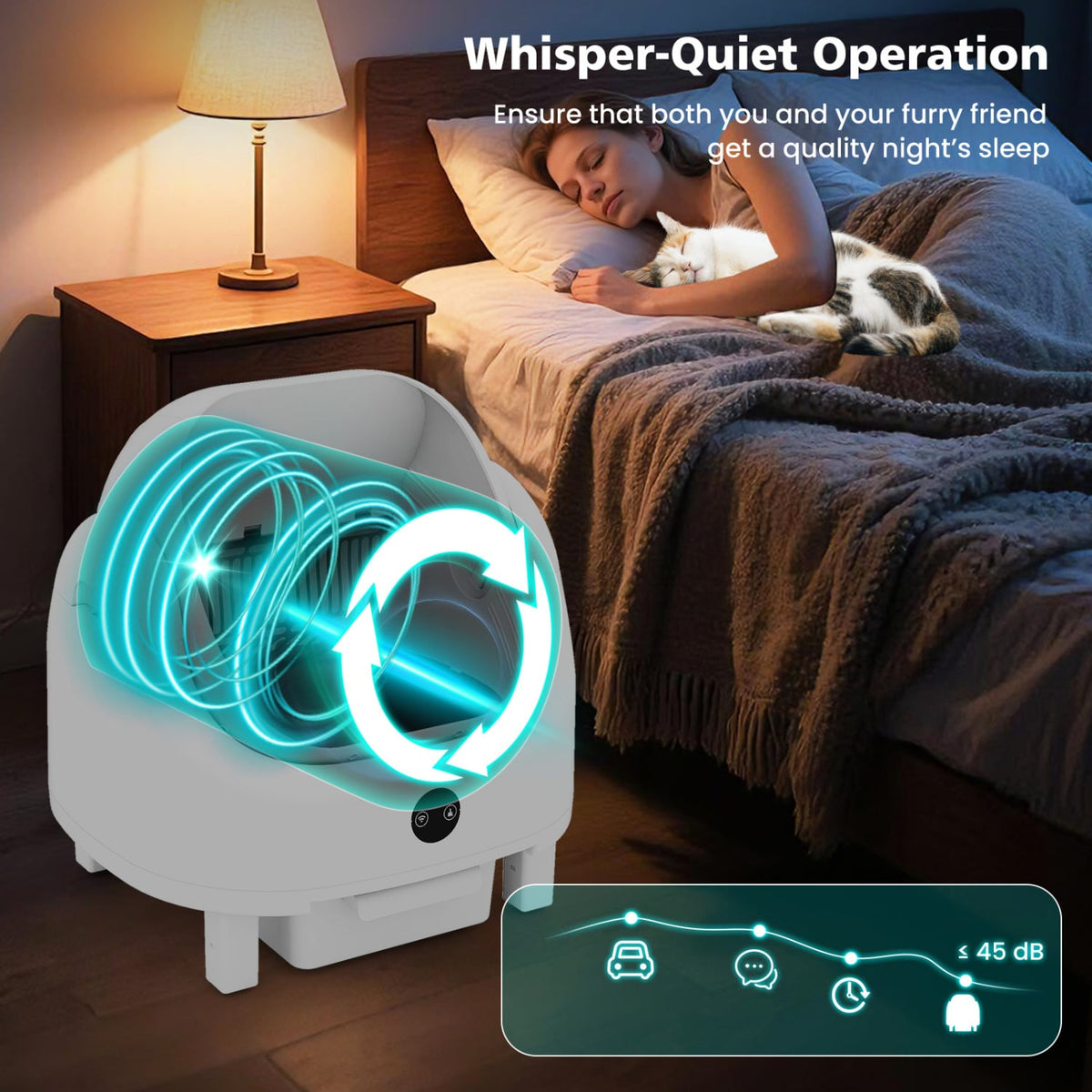 Bac à litière autonettoyant intelligent pour chats avec application
