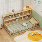 Cama de suelo Montessori para niños con estantería integrada
