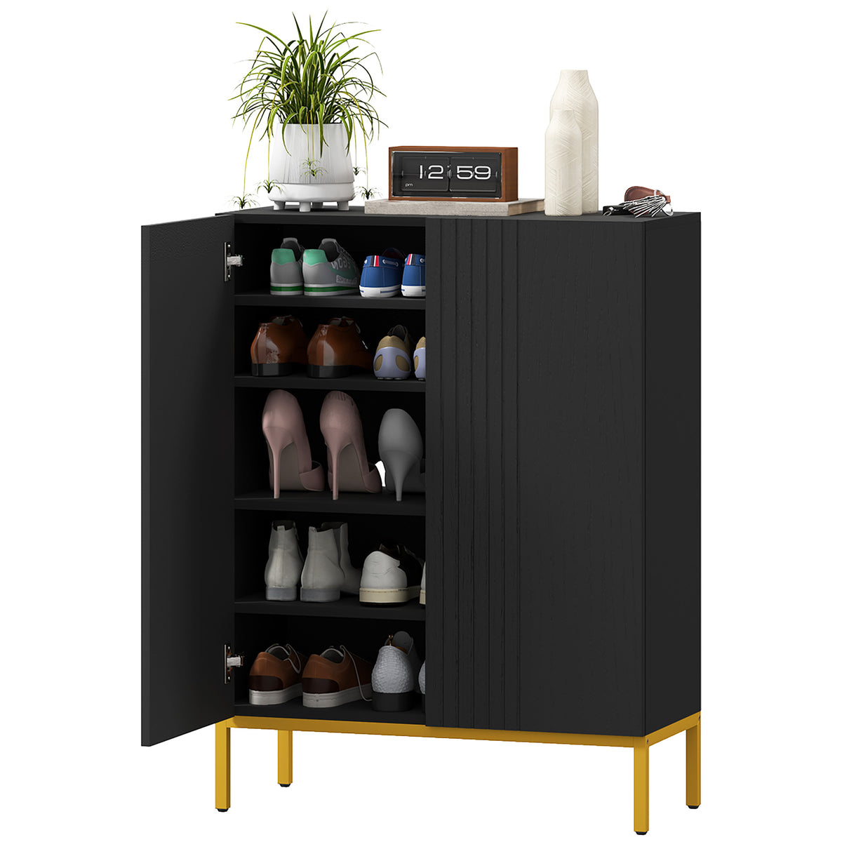 Shoe storage cabinet with adjustable shelves