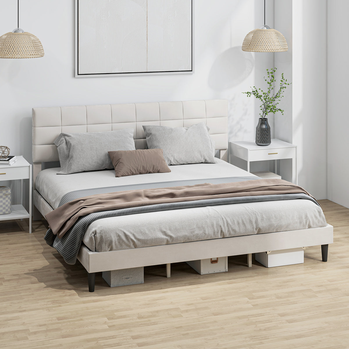 Estructura de cama queen de plataforma capitoné — 500 kg