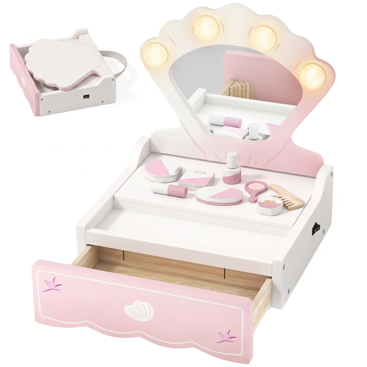 Conjunto de tocador para niños con espejo luminoso