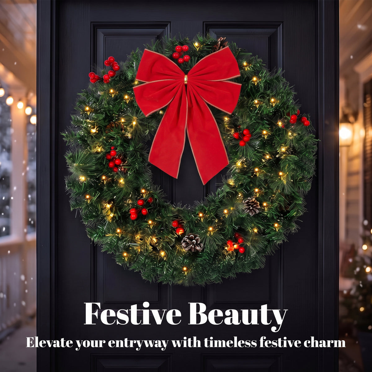 Pre-lit artificial Christmas wreath 61 cm