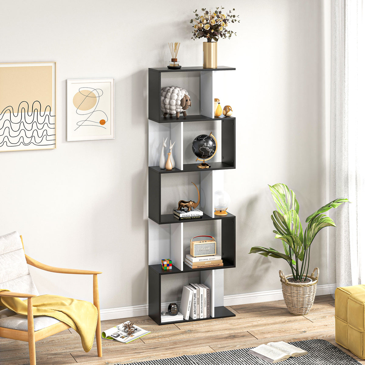 Librería geométrica de 5 niveles en forma de S