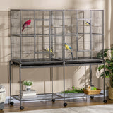 Large Rolling Bird Cage with Perches and Feeder Cups