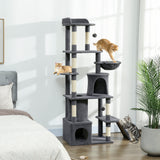 67" Multi-Level Cat Tree with 7 Scratching Posts — Dark Grey