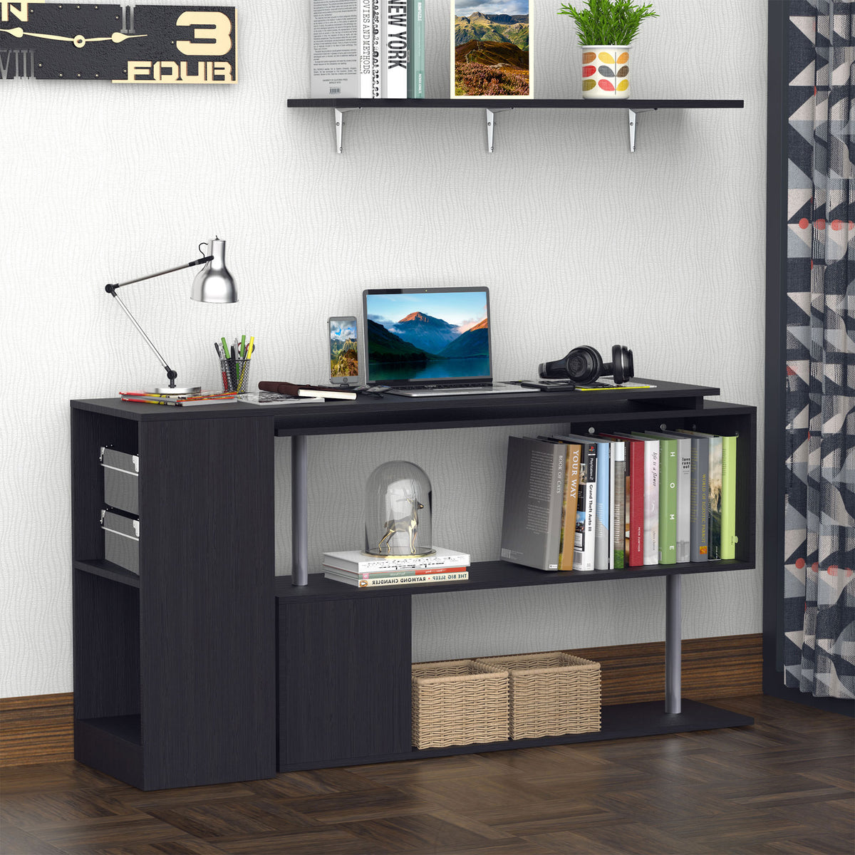 Corner Desk 360° Rotating with 3-Tier Shelves