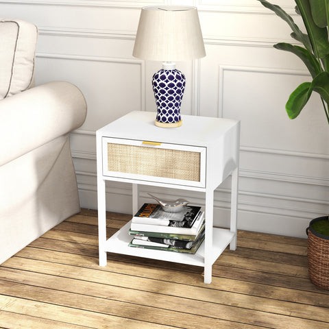 Boho Nightstand with Rattan Drawer