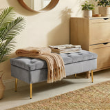 Tufted Velvet Storage Bench with Gold Metal Legs