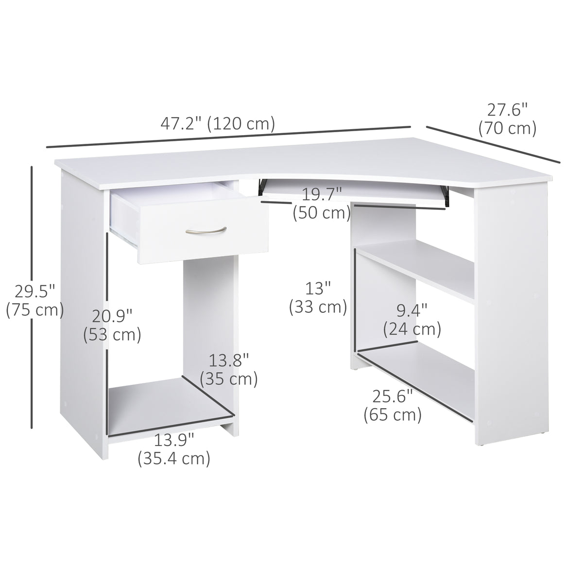 L-Shaped Desk with Drawer and Keyboard Tray